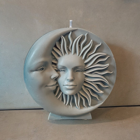 Grey Sun & Moon Handmade Unscented Soy Wax Decorative Pillar Candle - Home Decor