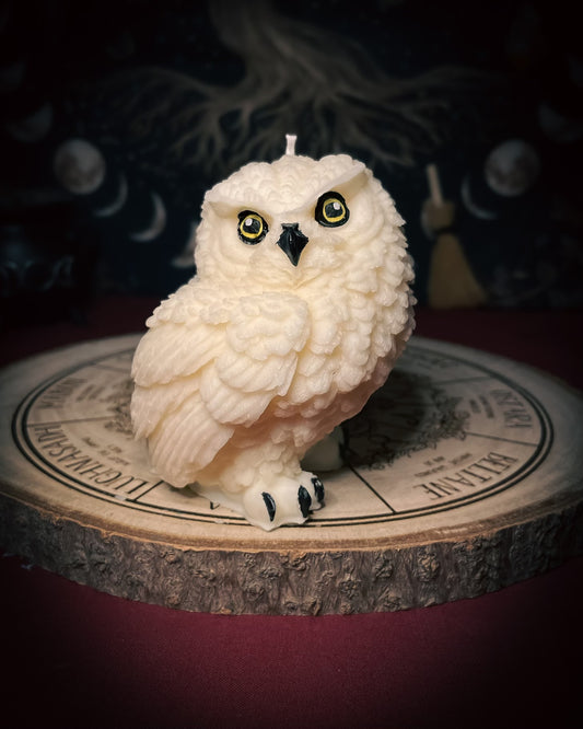 White Owl Hedwig Handmade Unscented Decorative Pillar Candle - Home Decor