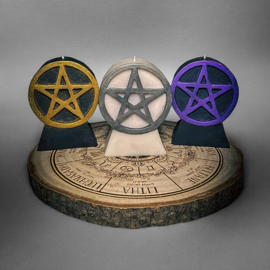 Black/Purple/Gold/Silver Pentagram Handmade Unscented Decorative Pillar Candle Wiccan - Home Decor